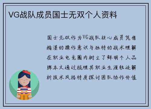 VG战队成员国士无双个人资料