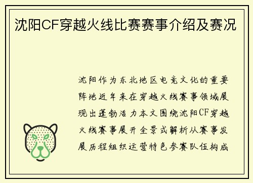 沈阳CF穿越火线比赛赛事介绍及赛况